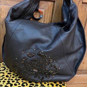 Pouch chocolate brown with beading spectacular large the color of Now unique